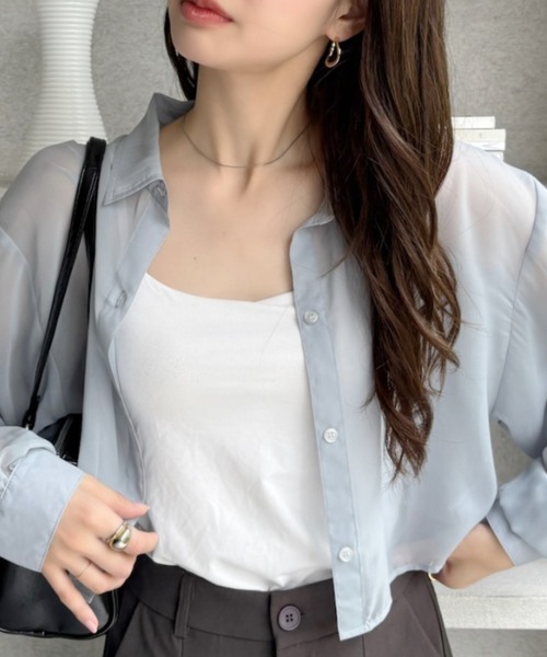TREOVER(トレオーバー)の「さらりとしたやさしい生地感で暑い日にも◎ シアーショート丈シャツ(シャツ/ブラウス・レディース・オフホワイト/ブラック/ライトピンク/ライトブルー/ライトグレー・FREE)」の18枚目の写真