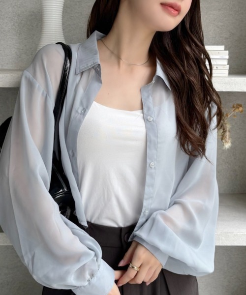 TREOVER(トレオーバー)の「さらりとしたやさしい生地感で暑い日にも◎ シアーショート丈シャツ(シャツ/ブラウス・レディース・オフホワイト/ブラック/ライトピンク/ライトブルー/ライトグレー・FREE)」の20枚目の写真