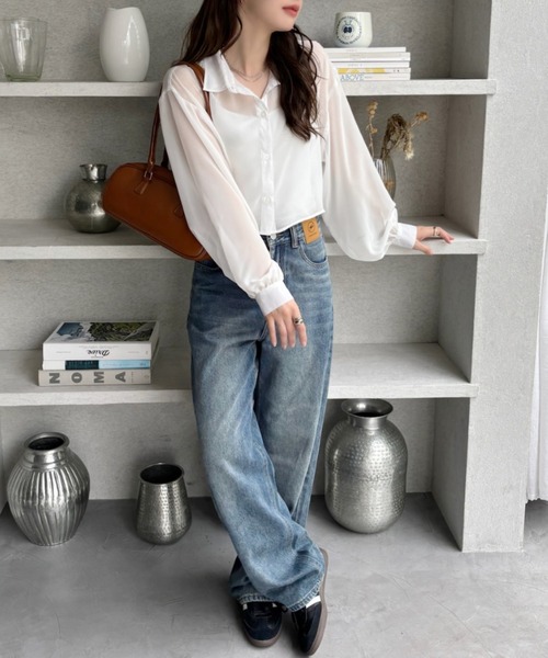 TREOVER(トレオーバー)の「さらりとしたやさしい生地感で暑い日にも◎ シアーショート丈シャツ(シャツ/ブラウス・レディース・オフホワイト/ブラック/ライトピンク/ライトブルー/ライトグレー・FREE)」の8枚目の写真