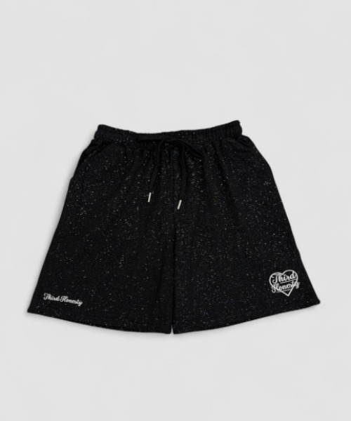 ATMARK（アットマーク）の「《フリーサイズ　/　UNISEX　》ThirdHonestyオリジナルハートダブルロゴ　ラメ総柄ハーフパンツ（その他パンツ・メンズ・ブラウン/ホワイト/ブラック・FREE）」の2枚目の写真