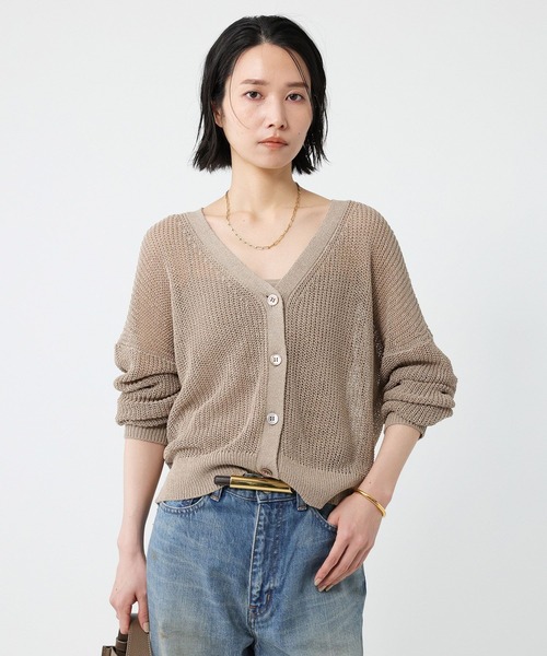 【美品】  BABYLONE / バビロン | 2023AW | アルパカ混 シャギークルーネックカーディガン | F | チャコール | レディース ペーパーショートカーディガン（カーディガン/ボレロ