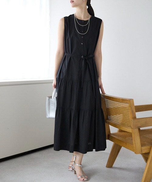 PREFERIR(プレフェリール)の「【洗える Aライン】ティアード ロング ワンピース/ M,Lツーサイズ(ワンピース・レディース・ブラック/グリーン/ネイビー・MEDIUM/LARGE)」の1枚目の写真