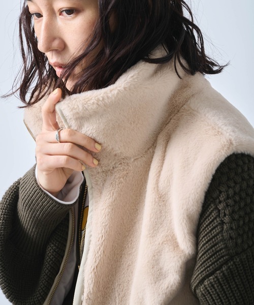 kha:ki(カーキ)の「「KHA:KI / カーキ」STAND COLLAR FUR VEST(ベスト・レディース・ブラウン/ベージュ・1/2)」の18枚目の写真