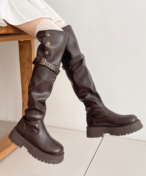 セール】厚底 2WAY スナップボタン ニーハイ ロング ブーツ 575