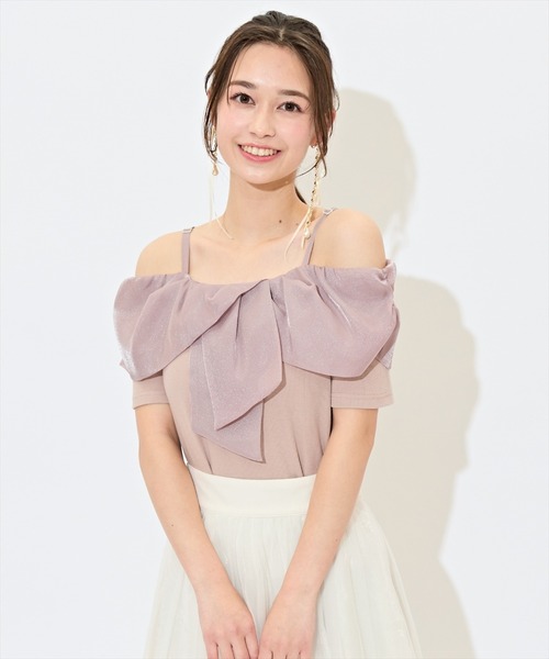 WILLSELECTION（ウィルセレクション）の「ツイストリボンオフショルトップス（Tシャツ/カットソー・レディース・ピンク/オフホワイト/ブラック/ブルー・FREE）」の4枚目の写真