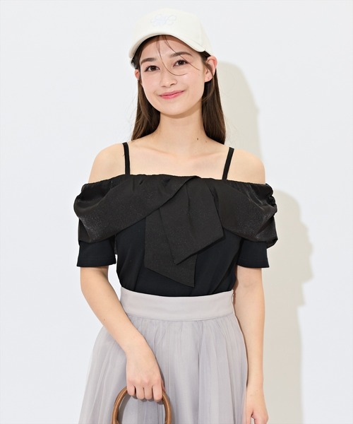 WILLSELECTION（ウィルセレクション）の「ツイストリボンオフショルトップス（Tシャツ/カットソー・レディース・ピンク/オフホワイト/ブラック/ブルー・FREE）」の2枚目の写真