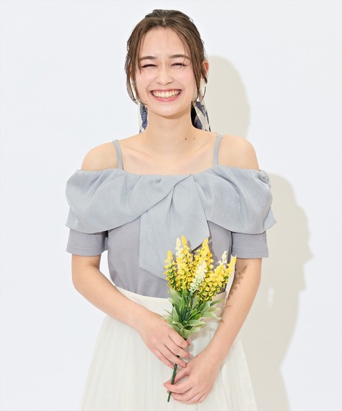 WILLSELECTION（ウィルセレクション）の「ツイストリボンオフショルトップス（Tシャツ/カットソー・レディース・ピンク/オフホワイト/ブラック/ブルー・FREE）」の21枚目の写真