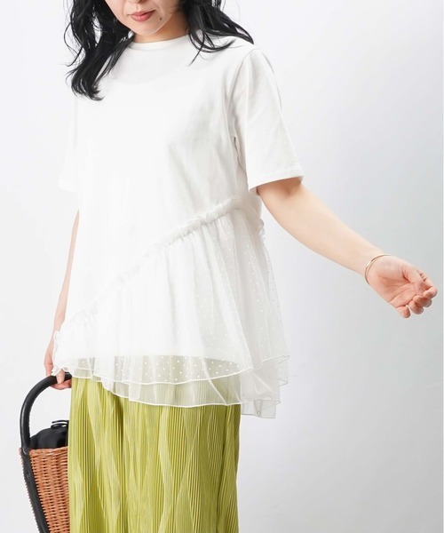 tシャツ LC/LLL ドットチュールアシメフリルカットソー レディース セール】LC/LLL ドットチュールアシメフリルカットソー（Tシャツ