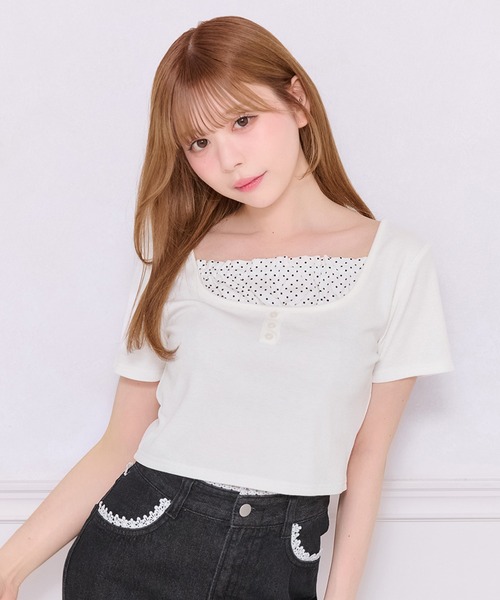 セール】アソート柄レイヤード風トップス（Tシャツ/カットソー