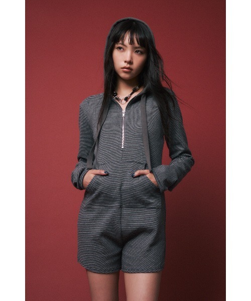 LAGUA GEM BORDER HOODIE ロンパース LAGUA GEM（ラグアジェム）の「BORDER HOODIE ロンパース（つなぎ