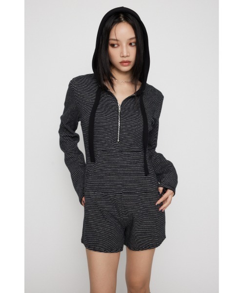 LAGUA GEM(ラグアジェム)の「BORDER HOODIE ロンパース(つなぎ/オールインワン・レディース・グレー/ブラック・MEDIUM/SMALL)」の18枚目の写真