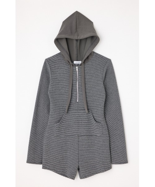 LAGUA GEM(ラグアジェム)の「BORDER HOODIE ロンパース(つなぎ/オールインワン・レディース・グレー/ブラック・MEDIUM/SMALL)」の5枚目の写真