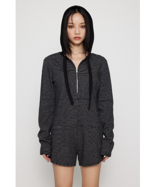 LAGUA GEM(ラグアジェム)の「BORDER HOODIE ロンパース(つなぎ/オールインワン・レディース・グレー/ブラック・MEDIUM/SMALL)」の19枚目の写真