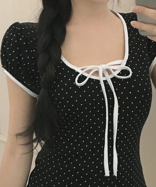 NANAHACHI(ナナハチ)の「水玉柄パフスリーブ半袖Tシャツ(Tシャツ/カットソー・レディース・レッド/ブラウン/ブラック/クリーム・FREE)」の21枚目の写真