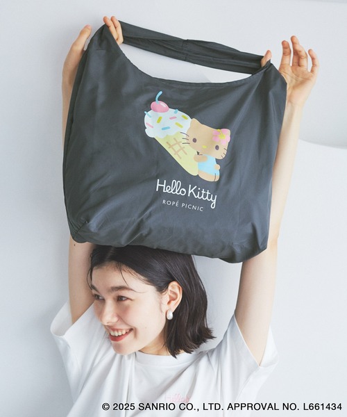 ROPE' PICNIC（ロペピクニック）の「【ROPE' PICNIC×ハローキティコラボ】日焼けハローキティパッカブルポケット付エコバッグ（エコバッグ/サブバッグ・レディース・ピンク/チャコールグレー・FREE）」の2枚目の写真