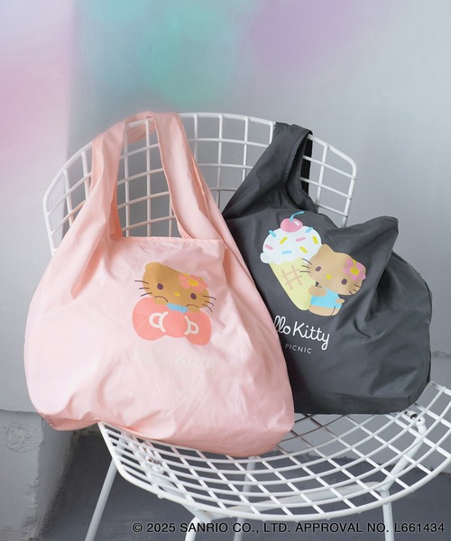 ROPE' PICNIC（ロペピクニック）の「【ROPE' PICNIC×ハローキティコラボ】日焼けハローキティパッカブルポケット付エコバッグ（エコバッグ/サブバッグ・レディース・ピンク/チャコールグレー・FREE）」の5枚目の写真