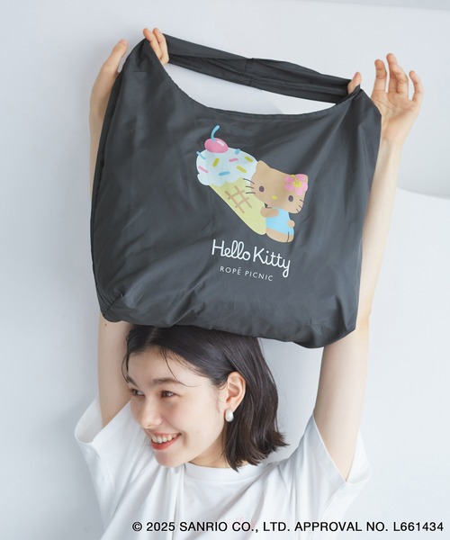 ROPE' PICNIC（ロペピクニック）の「【ROPE' PICNIC×ハローキティコラボ】日焼けハローキティパッカブルポケット付エコバッグ（エコバッグ/サブバッグ・レディース・ピンク/チャコールグレー・FREE）」の3枚目の写真