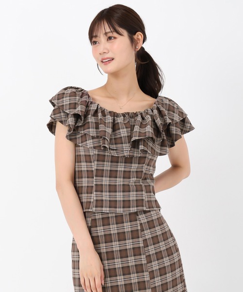 MISCH MASCH（ミッシュマッシュ）の「フリルショルダーチェックブラウス（シャツ/ブラウス・レディース・ベージュ/ピンク・ﾌﾘ-）」の13枚目の写真