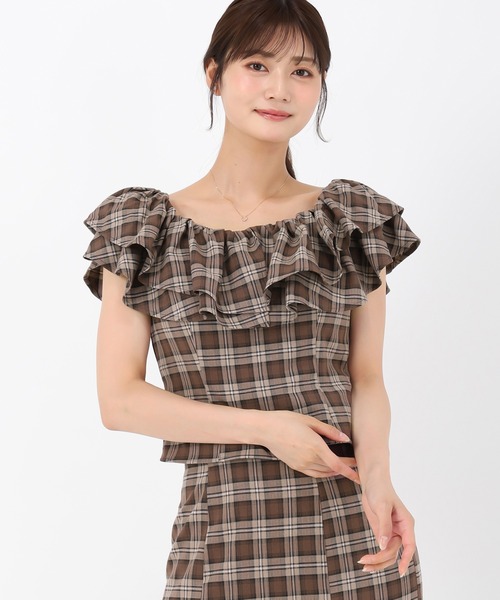 MISCH MASCH（ミッシュマッシュ）の「フリルショルダーチェックブラウス（シャツ/ブラウス・レディース・ベージュ/ピンク・ﾌﾘ-）」の14枚目の写真