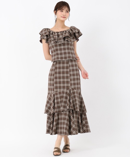 MISCH MASCH（ミッシュマッシュ）の「フリルショルダーチェックブラウス（シャツ/ブラウス・レディース・ベージュ/ピンク・ﾌﾘ-）」の5枚目の写真