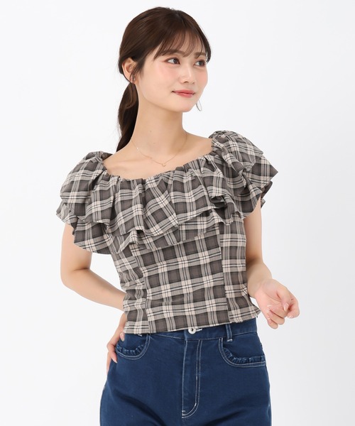 MISCH MASCH（ミッシュマッシュ）の「フリルショルダーチェックブラウス（シャツ/ブラウス・レディース・ベージュ/ピンク・ﾌﾘ-）」の22枚目の写真
