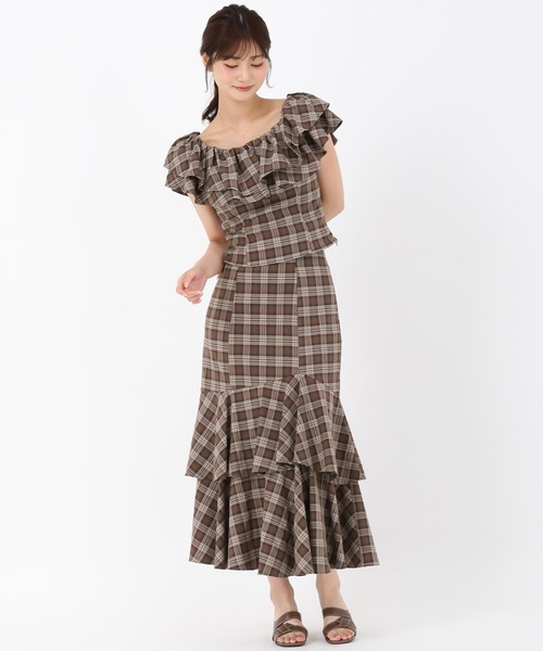 MISCH MASCH（ミッシュマッシュ）の「フリルショルダーチェックブラウス（シャツ/ブラウス・レディース・ベージュ/ピンク・ﾌﾘ-）」の6枚目の写真