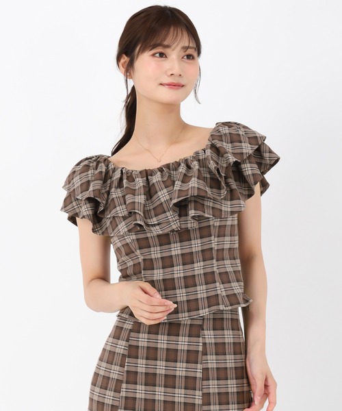 MISCH MASCH（ミッシュマッシュ）の「フリルショルダーチェックブラウス（シャツ/ブラウス・レディース・ベージュ/ピンク・ﾌﾘ-）」の15枚目の写真