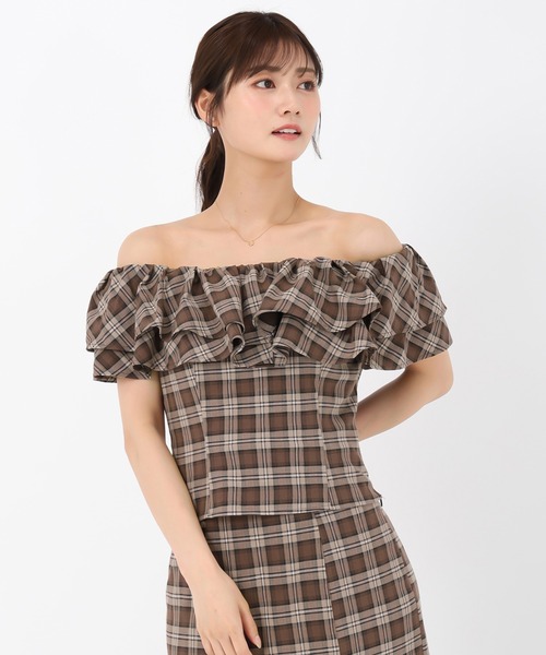 MISCH MASCH（ミッシュマッシュ）の「フリルショルダーチェックブラウス（シャツ/ブラウス・レディース・ベージュ/ピンク・ﾌﾘ-）」の16枚目の写真