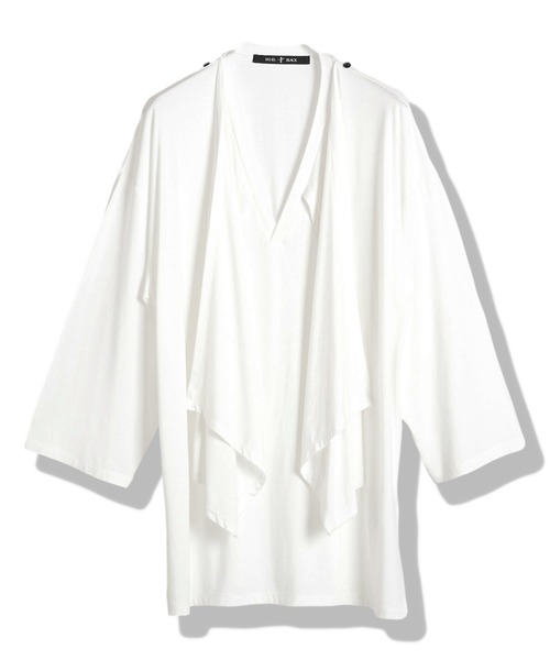 NO ID.（ノーアイディ）の「【NO ID.】Frill Stole Deep V-Neck T-Shirt / フリル ストール ディープ Vネック Tシャツ（Tシャツ/カットソー・メンズ・ブラック/ホワイト/ダークグレー・ONE SIZE）」の19枚目の写真