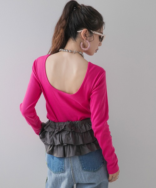 bohmal（ボマール）の「背あきカップ付きカラーロンT（Tシャツ/カットソー・レディース・ブルー/ライム/ピンク・MEDIUM/LARGE）」の11枚目の写真