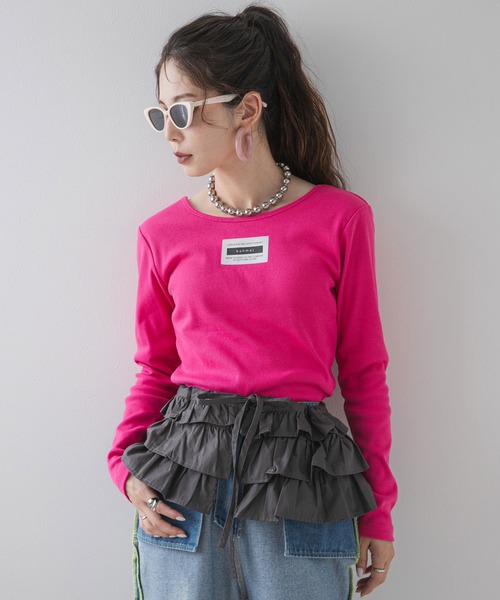 最上もが】背あきカップ付きカラーロンT（Tシャツ/カットソー