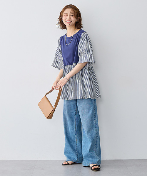 anyfee(エニフィー)の「【anyfee/大きいサイズ】異素材ドッキングペプラムプルオーバー(Tシャツ/カットソー・レディース・ブラック/ネイビー・5L/4L/3L/LL)」の5枚目の写真
