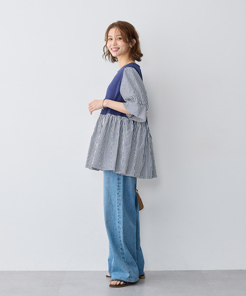anyfee(エニフィー)の「【anyfee/大きいサイズ】異素材ドッキングペプラムプルオーバー(Tシャツ/カットソー・レディース・ブラック/ネイビー・5L/4L/3L/LL)」の7枚目の写真