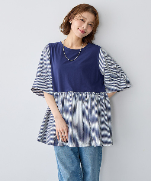 anyfee(エニフィー)の「【anyfee/大きいサイズ】異素材ドッキングペプラムプルオーバー(Tシャツ/カットソー・レディース・ブラック/ネイビー・5L/4L/3L/LL)」の8枚目の写真