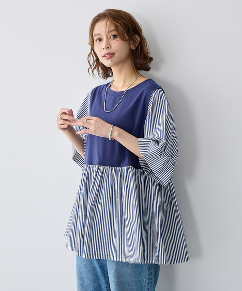 anyfee(エニフィー)の「【anyfee/大きいサイズ】異素材ドッキングペプラムプルオーバー(Tシャツ/カットソー・レディース・ブラック/ネイビー・5L/4L/3L/LL)」の10枚目の写真