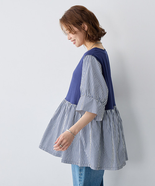 anyfee(エニフィー)の「【anyfee/大きいサイズ】異素材ドッキングペプラムプルオーバー(Tシャツ/カットソー・レディース・ブラック/ネイビー・5L/4L/3L/LL)」の11枚目の写真