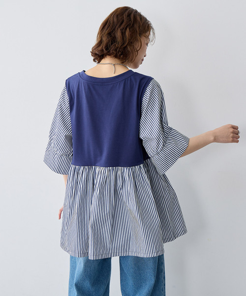 anyfee(エニフィー)の「【anyfee/大きいサイズ】異素材ドッキングペプラムプルオーバー(Tシャツ/カットソー・レディース・ブラック/ネイビー・5L/4L/3L/LL)」の12枚目の写真