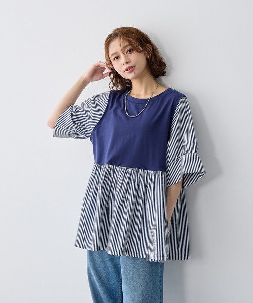 anyfee(エニフィー)の「【anyfee/大きいサイズ】異素材ドッキングペプラムプルオーバー(Tシャツ/カットソー・レディース・ブラック/ネイビー・5L/4L/3L/LL)」の13枚目の写真