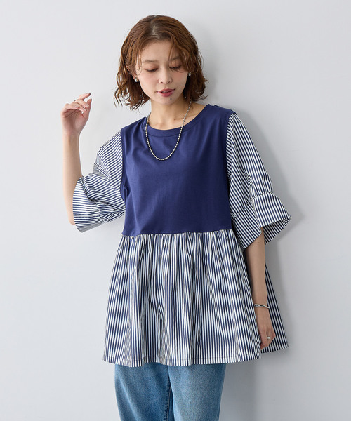 anyfee(エニフィー)の「【anyfee/大きいサイズ】異素材ドッキングペプラムプルオーバー(Tシャツ/カットソー・レディース・ブラック/ネイビー・5L/4L/3L/LL)」の14枚目の写真