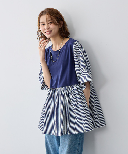 anyfee(エニフィー)の「【anyfee/大きいサイズ】異素材ドッキングペプラムプルオーバー(Tシャツ/カットソー・レディース・ブラック/ネイビー・5L/4L/3L/LL)」の15枚目の写真