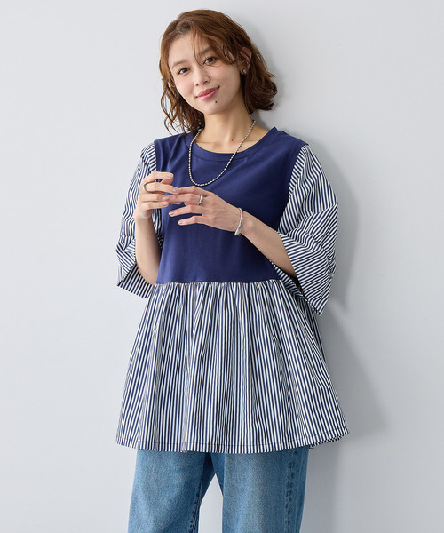 anyfee(エニフィー)の「【anyfee/大きいサイズ】異素材ドッキングペプラムプルオーバー(Tシャツ/カットソー・レディース・ブラック/ネイビー・5L/4L/3L/LL)」の16枚目の写真