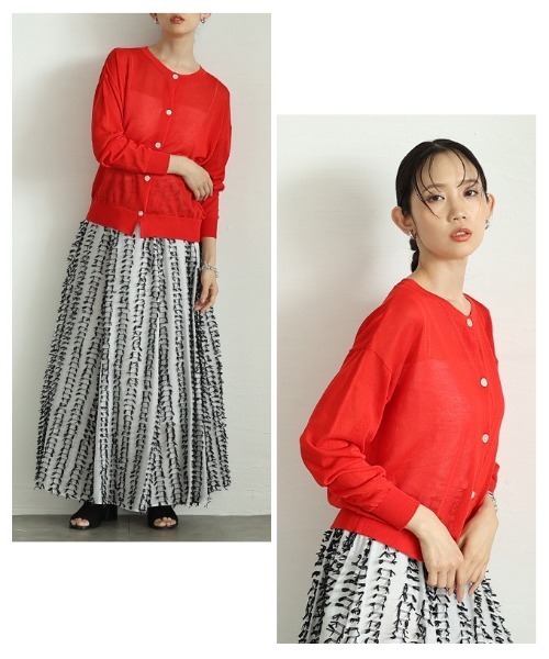 Sawa a la mode(サワアラモード)の「シアーニットカーディガン(カーディガン/ボレロ・レディース・チャコールグレー/ブルー/ベージュ/グリーン/レッド・FREE)」の22枚目の写真