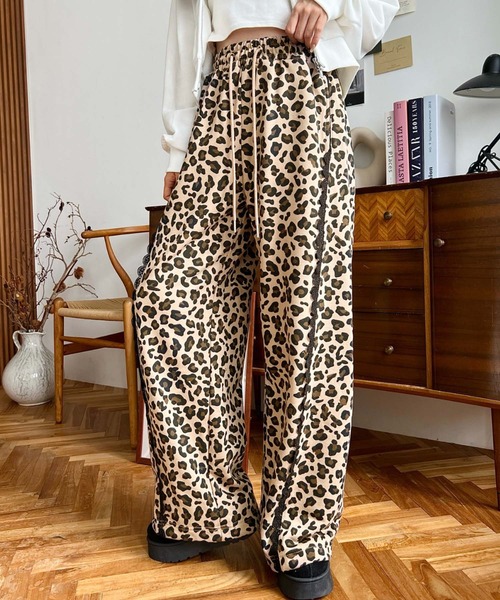 セール】サイドレース切替レオパードスウェットパンツ(レオパード