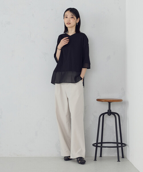 COMME CA ISM(コムサイズム)の「シアーコンビ カットソー(Tシャツ/カットソー・レディース・ブラウン/ブラック・MEDIUM/LARGE)」の4枚目の写真