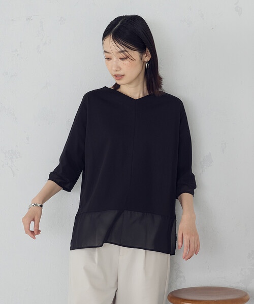 COMME CA ISM(コムサイズム)の「シアーコンビ カットソー(Tシャツ/カットソー・レディース・ブラウン/ブラック・MEDIUM/LARGE)」の5枚目の写真