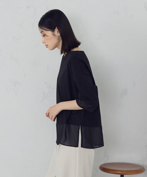 COMME CA ISM(コムサイズム)の「シアーコンビ カットソー(Tシャツ/カットソー・レディース・ブラウン/ブラック・MEDIUM/LARGE)」の6枚目の写真
