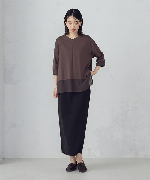 COMME CA ISM(コムサイズム)の「シアーコンビ カットソー(Tシャツ/カットソー・レディース・ブラウン/ブラック・MEDIUM/LARGE)」の7枚目の写真