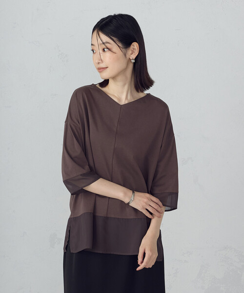 COMME CA ISM(コムサイズム)の「シアーコンビ カットソー(Tシャツ/カットソー・レディース・ブラウン/ブラック・MEDIUM/LARGE)」の9枚目の写真