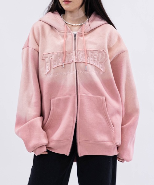THRASHER(スラッシャー)の「【at】〔THRASHER/スラッシャー〕裏起毛 フェード加工 ファイアーロゴアップリケ ダブルジップパーカー(パーカー・メンズ・ブラウン/ピンク/ブラック・FREE/LARGE/MEDIUM)」の16枚目の写真