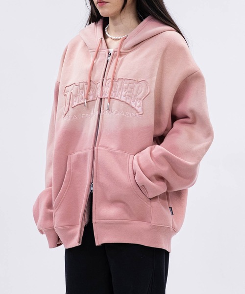 THRASHER(スラッシャー)の「【at】〔THRASHER/スラッシャー〕裏起毛 フェード加工 ファイアーロゴアップリケ ダブルジップパーカー(パーカー・メンズ・ブラウン/ピンク/ブラック・FREE/LARGE/MEDIUM)」の17枚目の写真